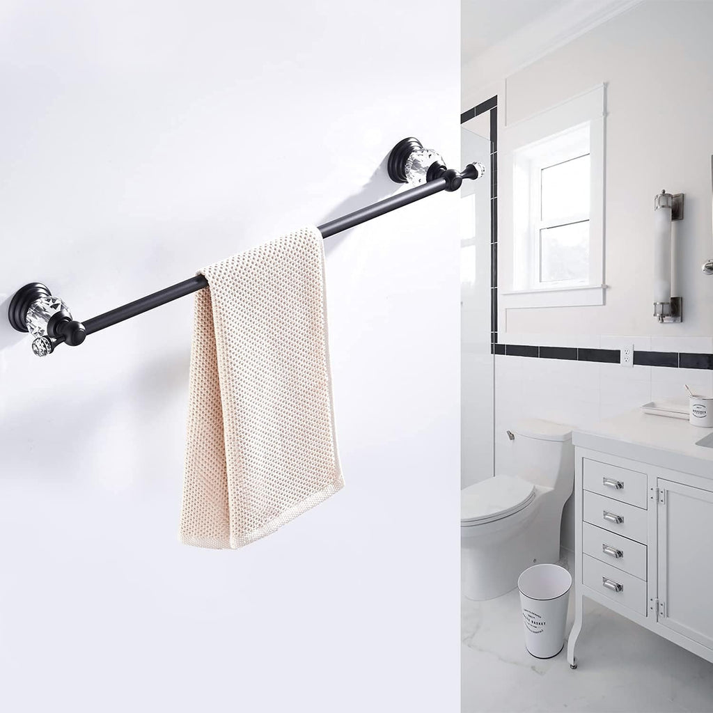 WINCASE Crystal Towel Bar, Black Adjustable Towel Rack, Single Hand Towel Holder Bathroom Shower Towel Rail Rod Modern Luxury Wall Mount Matte Black