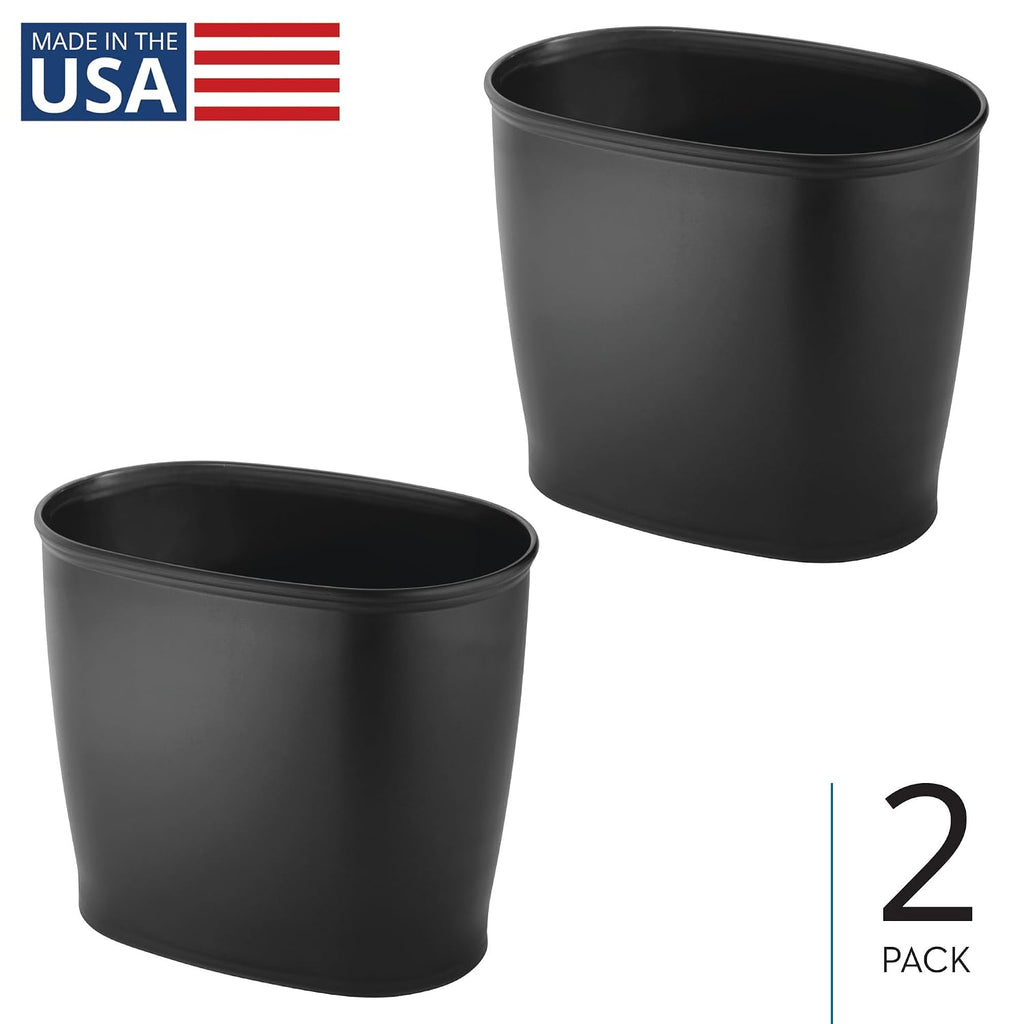 iDesign Slim Plastic Bathroom Trash Can, 2-Pack, Black