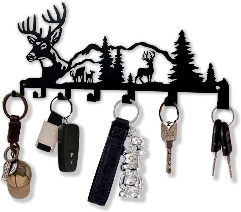 Key Holder for Wall Decorative, Metal Key Holder, Key Organizer for Wall Mount, Hanging Key Rack with 7 Hooks, Key Hooks for Hallway Entryway Office Kitchen Farmhouse (Deer)