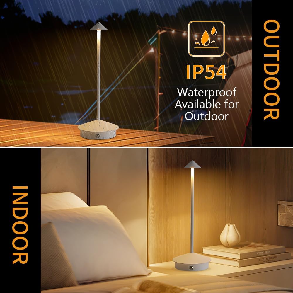 2 Pack LED Rechargeable Cordless Table Lamps,Portable Outdoor 5000mAh Battery Operated Table Light Touch Control 3 Color Dimmable for Patio/Cofee/Restaurant/Camping/Dining/Bedroom-White