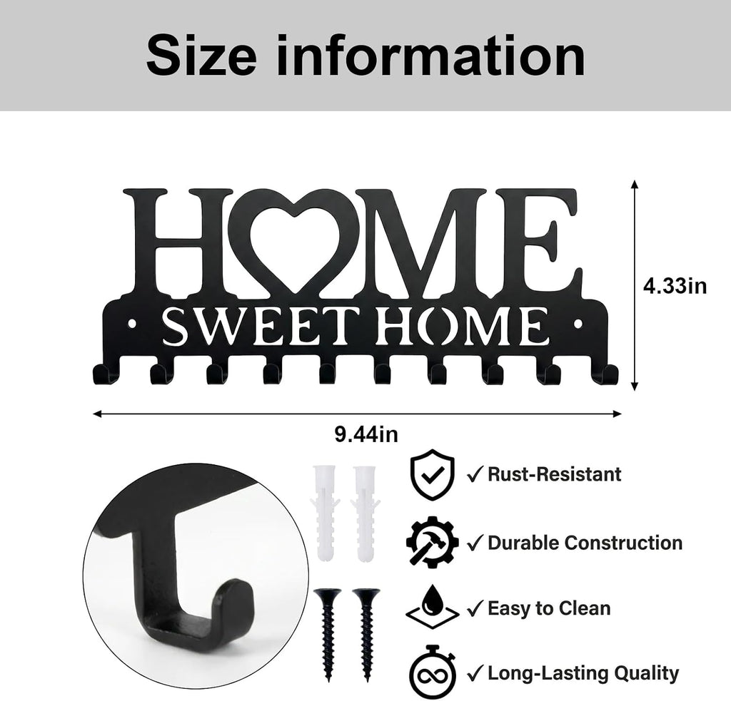 Heqxwl Cute Key Holder Wall Mount, Home Sweet Home Entryway Key Rack