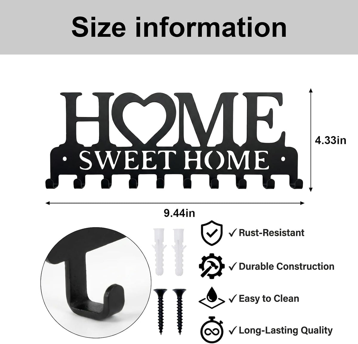 Heqxwl Cute Key Holder Wall Mount, Home Sweet Home Entryway Key Rack