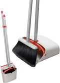 Long Handled Dustpan and Brush, Broom and Dustpan Set, Household Dust pan Combo with 54 Inch Handle for Indoor Outdoor Household Cleaning and Sweeping (Red and White)