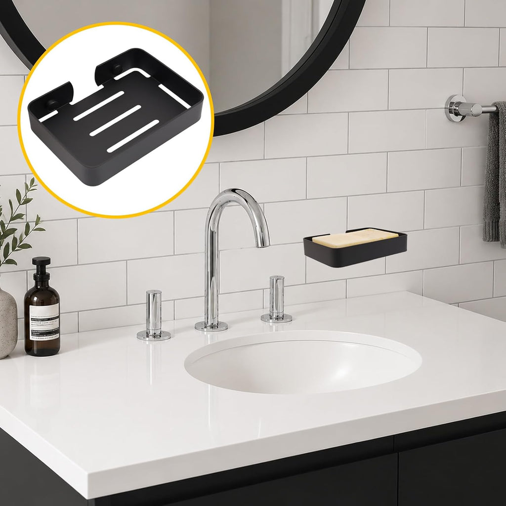 Soap Dish Stainless Steel Black Soap Dish Holder Wall Mounted Shower Soap Holder with Screws, Sturdy Soap Dish for Bar Soap Stylish Soap Dish Holder for Shower Bathroom Kitchen Sink Tub