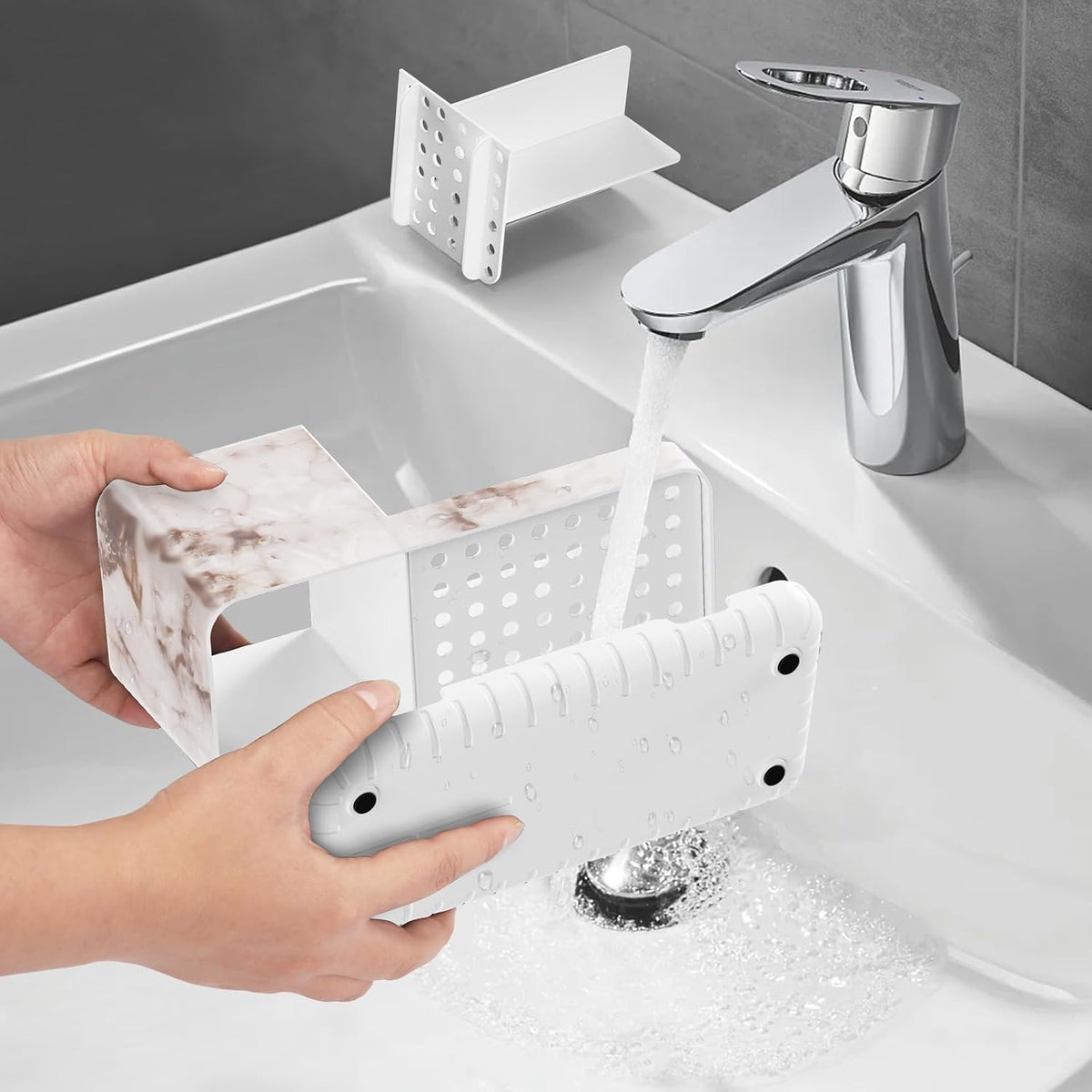 Toothbrush Holders for Bathroom Countertop Organizer (White Marble Grain)