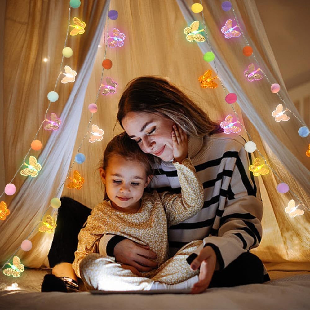 ChiRee 9.85FT Colorful Butterfly String Lights with Pom Pom