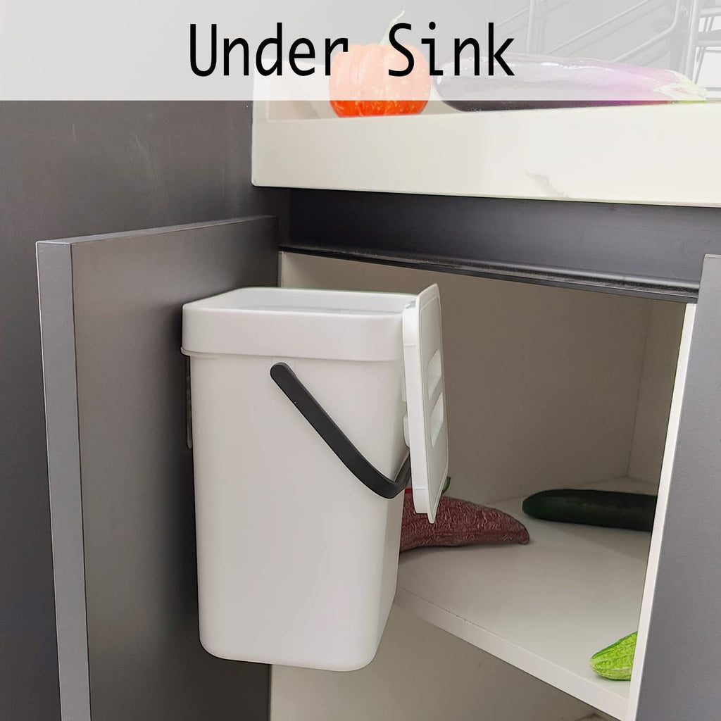 LALASTAR Compost Bin Indoor Kitchen Sealed, Hanging Small Trash Can with Lid Under Sink for Kitchen, Food Waste Bin for Countertop, Mountable Garbage Can for Bathroom, RV, 5L/1.3 Gal, White