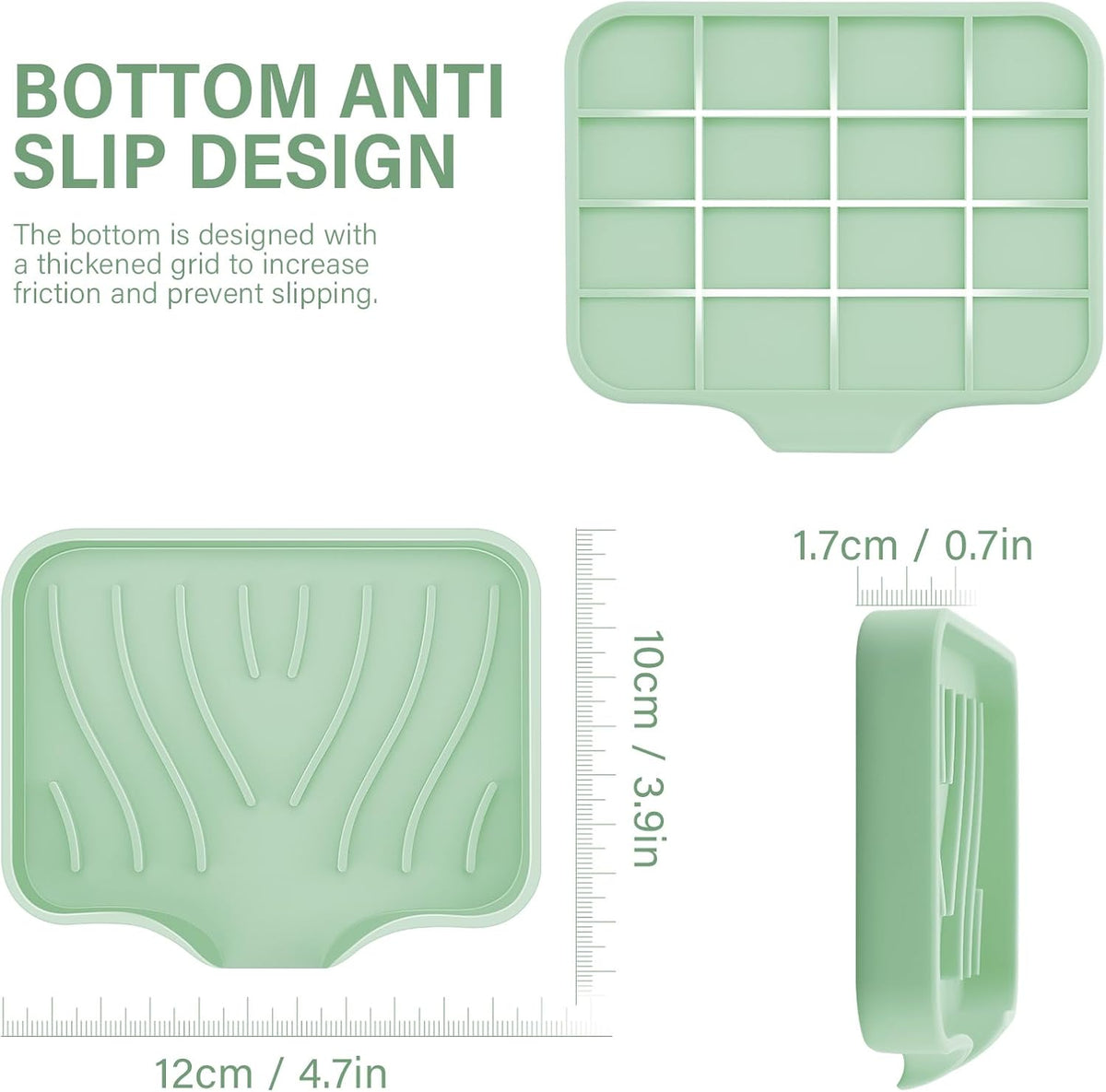 2PCS Self Draining Soap Holder,Spofit Silicone Soap Dish, Suitable for for Kitchen, Bathroom, Shower, Bath Tub,Soap Container (Light Green)