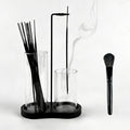 2 in 1 Black Incense Holder for Sticks with Glass Ash Catcher, Anti-Ash Incense Burner for Yoga Meditation Spa, Sleek Minimalist Decor & Incense Holder for Men, Includes Ash Brush