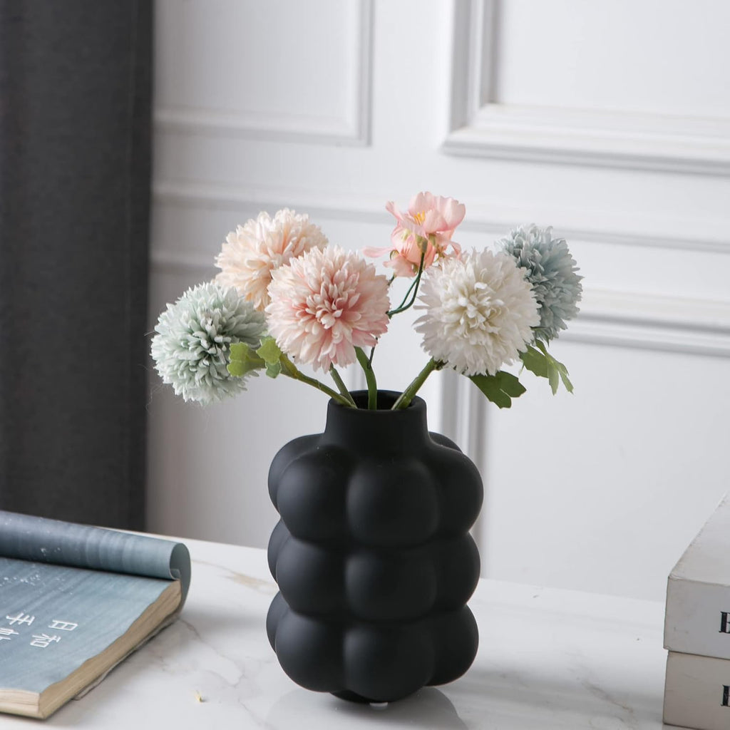 Mowtanco Black Ceramic Vase, Modern Small Vase for Centerpiece 6.7" Tall