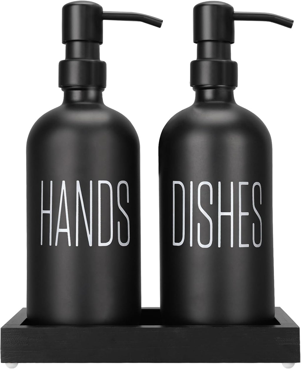 Black Soap Dispenser Set， Hand Soap Dispenser and Dish Soap Dispenser for Kitchen， Glass Kitchen Soap Dispenser Set with Pump， for farmohouse Kitchen Counter Décor