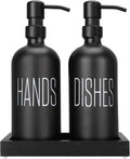 Black Soap Dispenser Set， Hand Soap Dispenser and Dish Soap Dispenser for Kitchen， Glass Kitchen Soap Dispenser Set with Pump， for farmohouse Kitchen Counter Décor