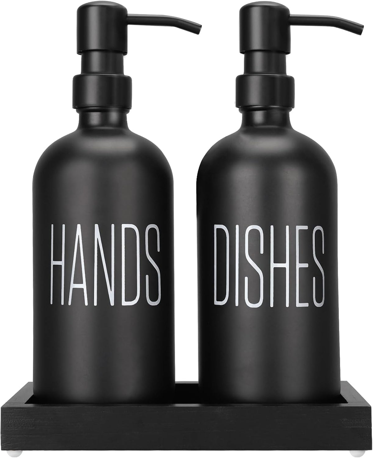 Black Soap Dispenser Set， Hand Soap Dispenser and Dish Soap Dispenser for Kitchen， Glass Kitchen Soap Dispenser Set with Pump， for farmohouse Kitchen Counter Décor