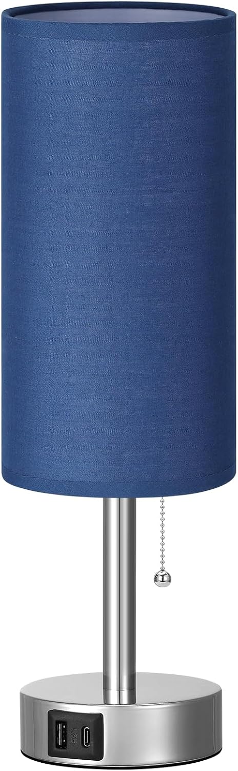 Blue Bedside Table Lamp for Bedroom - Small Nightstand Lamp for Girls