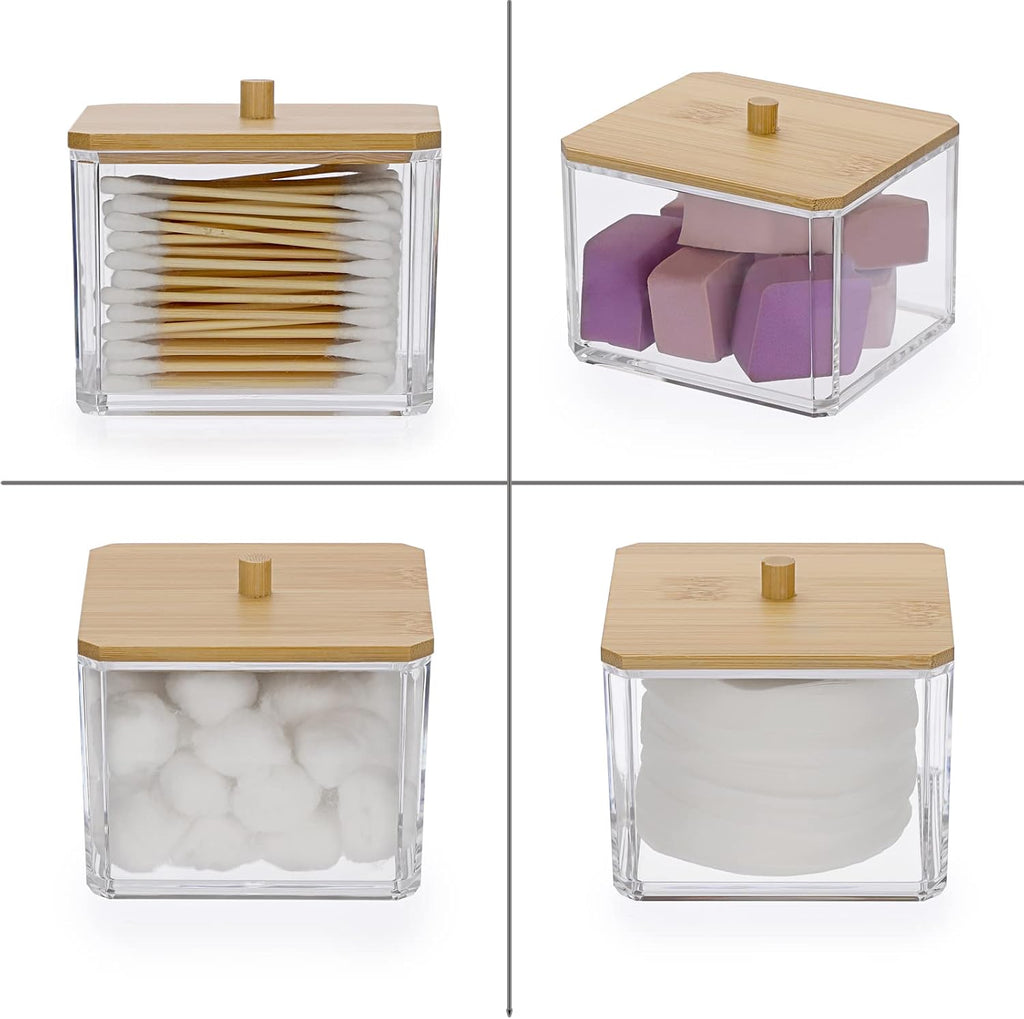 Hipiwe Acrylic Q-Tip Holder Dispenser with Lid Clear Bathroom Canisters