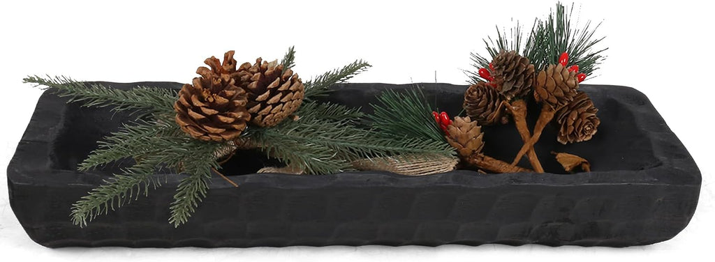 Oakrain Decorative Bowl Rustic 16" Hand-Carved Wooden Dough Bowl, Black