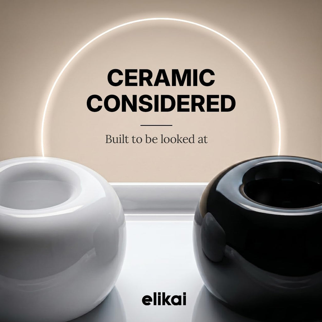 ELIKAI Ceramic Toothbrush Holders with Bathroom Tray, Countertop Organizer for Toothbrushes and Accessories, Hygienic Individual Holder Set (Black & White, 2 Pack)