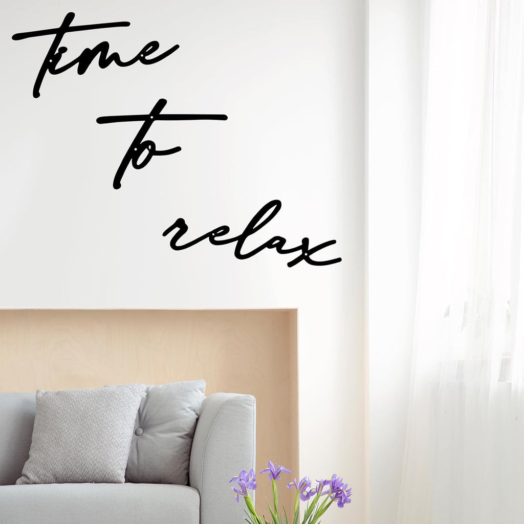 KINMAD Time to Relax Metal Wall Decor - Modern Black Bathroom Wall Art for Spa and Home