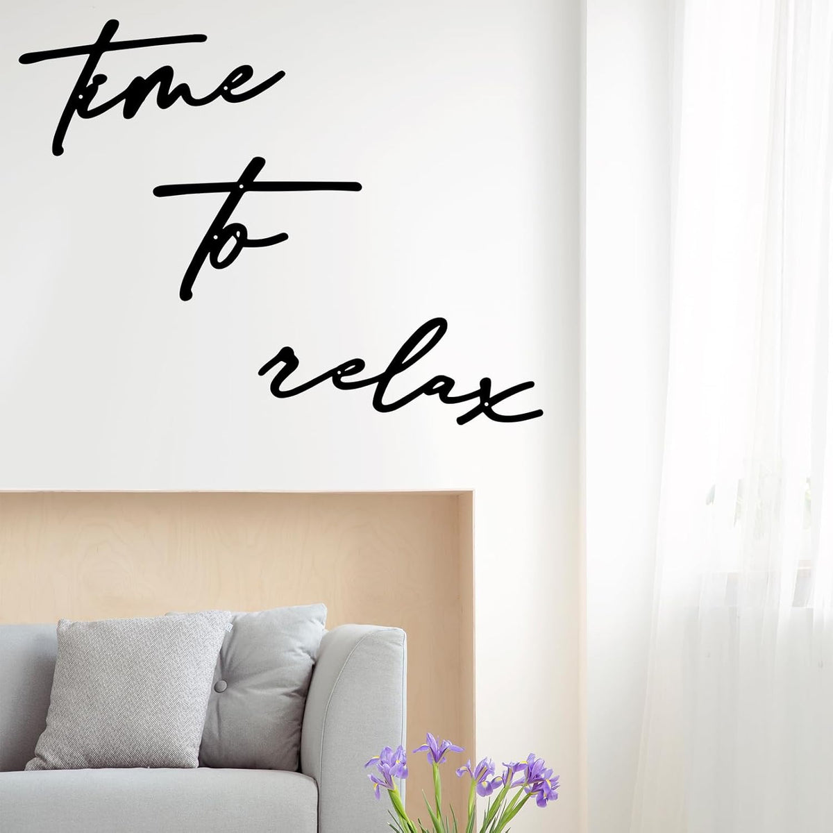 KINMAD Time to Relax Metal Wall Decor - Modern Black Bathroom Wall Art for Spa and Home
