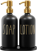 MOMEEMO Bathroom Soap Dispenser Set, Black & Gold