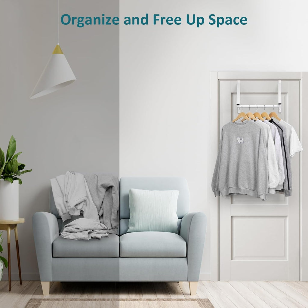 Optish Foldable Over The Door Clothes Hanger, Space Saving Small Clothes Rack Door Hangers for Clothing, 2Pack, White