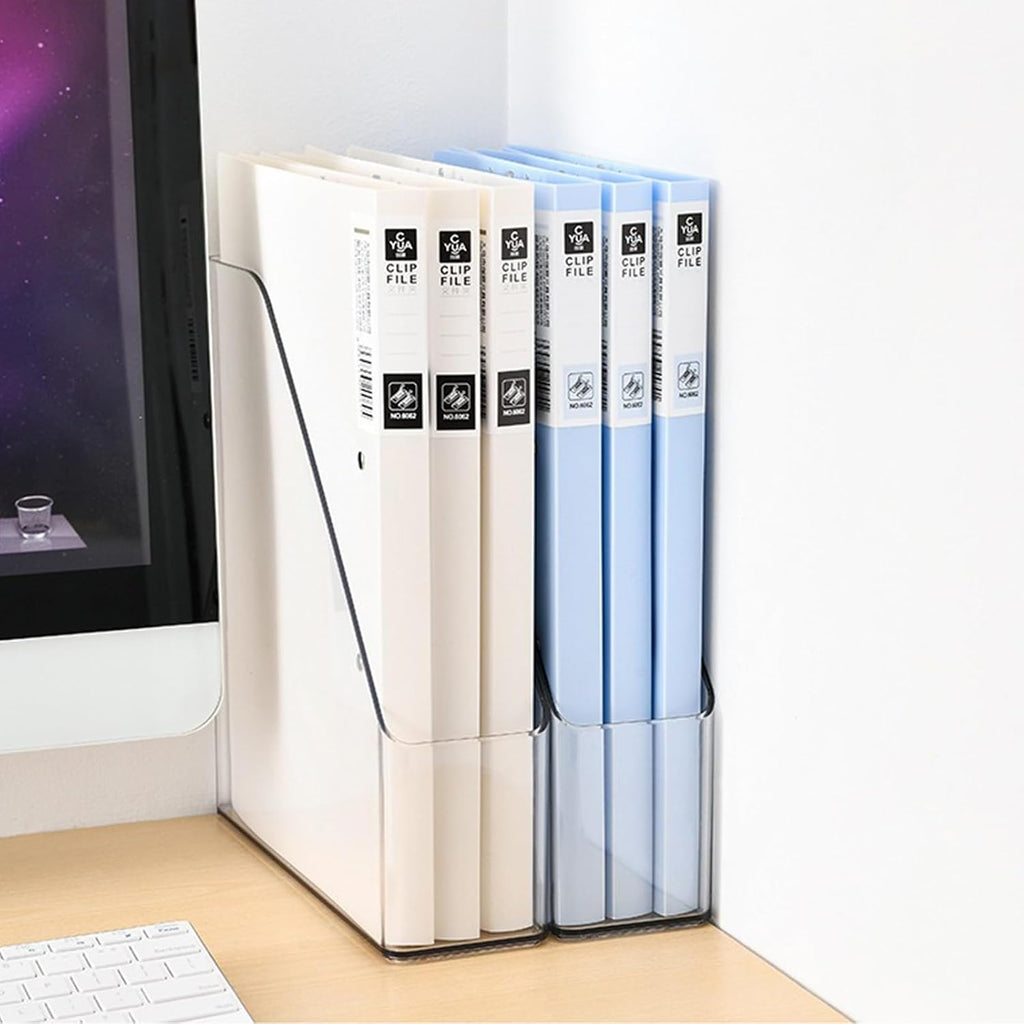 4-Pack Acrylic Vertical Magazine Holder & Book Organizer– Clear Desktop File Storage Rack for Office&Home, Space-Saving Design