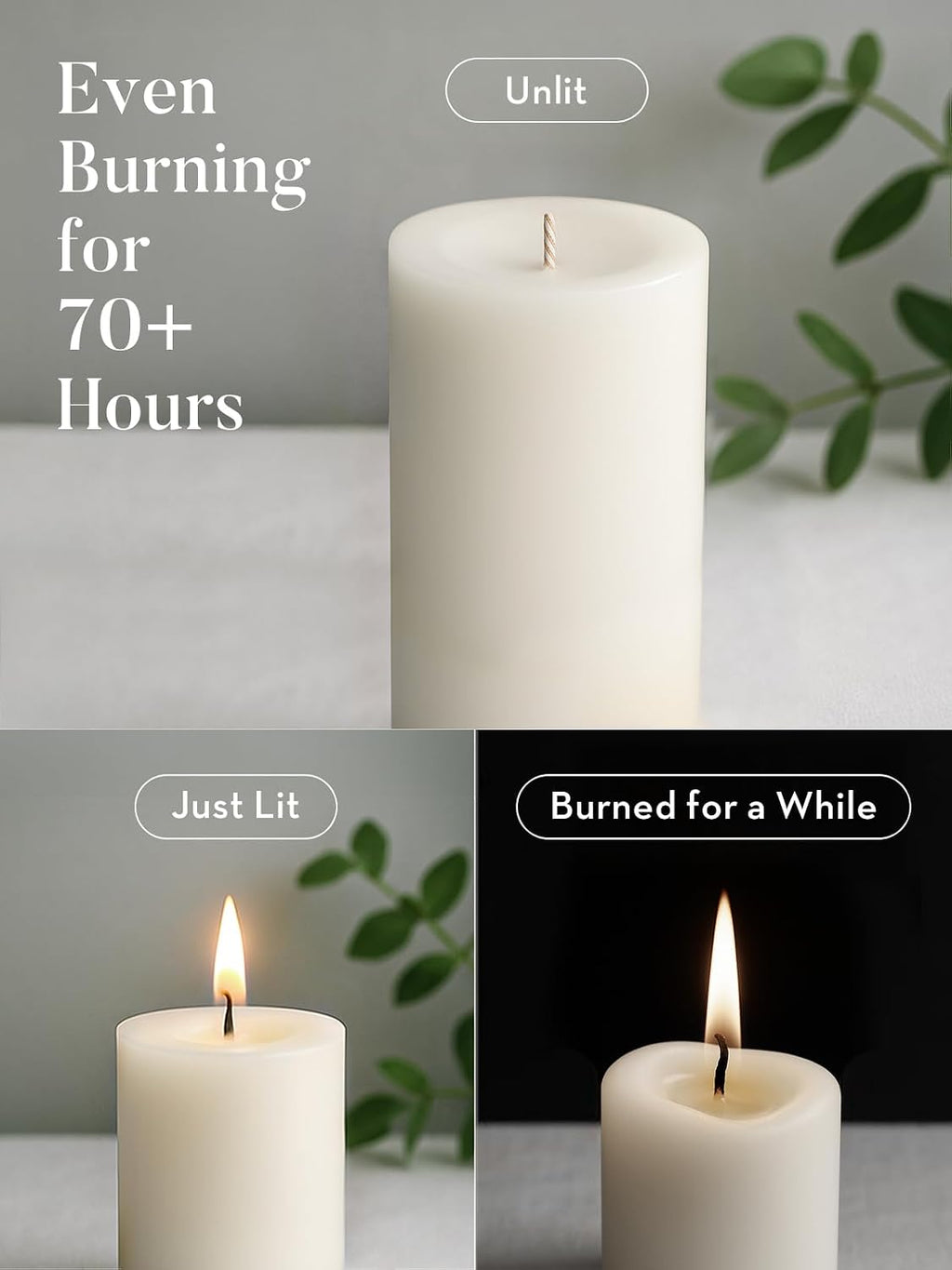 Ashlux 3x6 Inch White Pillar Candles, Set of 3 Wax, 70 Hours Long Burning, Unscented and Dripless Pillar Candles Bulk for Christmas Lights, Wedding, Parties, Spas, Home Decorative