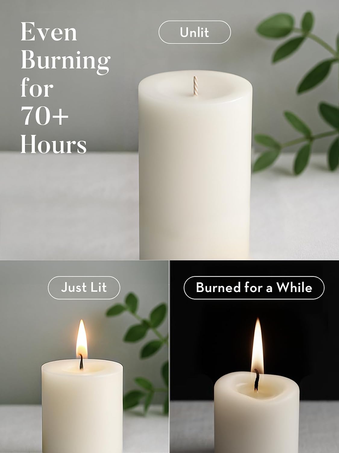 Ashlux 3x6 Inch White Pillar Candles, Set of 3 Wax, 70 Hours Long Burning, Unscented and Dripless Pillar Candles Bulk for Christmas Lights, Wedding, Parties, Spas, Home Decorative