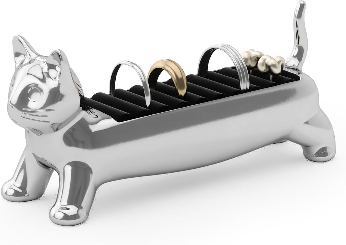 Umbra Ali Cat Ring Holder, Jewelry Storage, Holds 9 Rings, Chrome