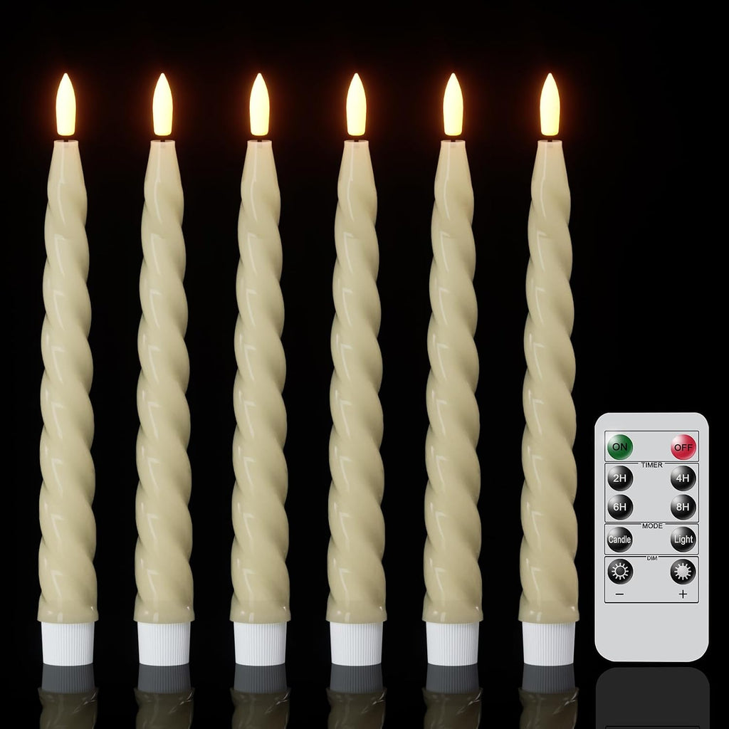 Eldnacele Ivory Flameless Taper Candles Battery Operated with Remote Timer