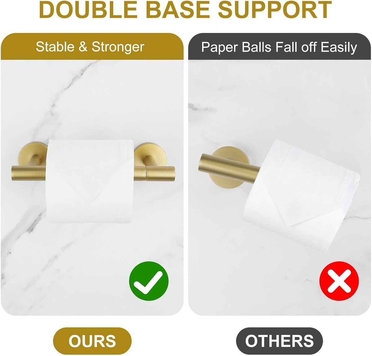 Brushed Gold Toilet Paper Holder Wall Mount, Double Base Large Toilet Paper Roll Holder Stainless Steel Bathroom Hardware Accessories, Commercial Toilet Paper Dispenser
