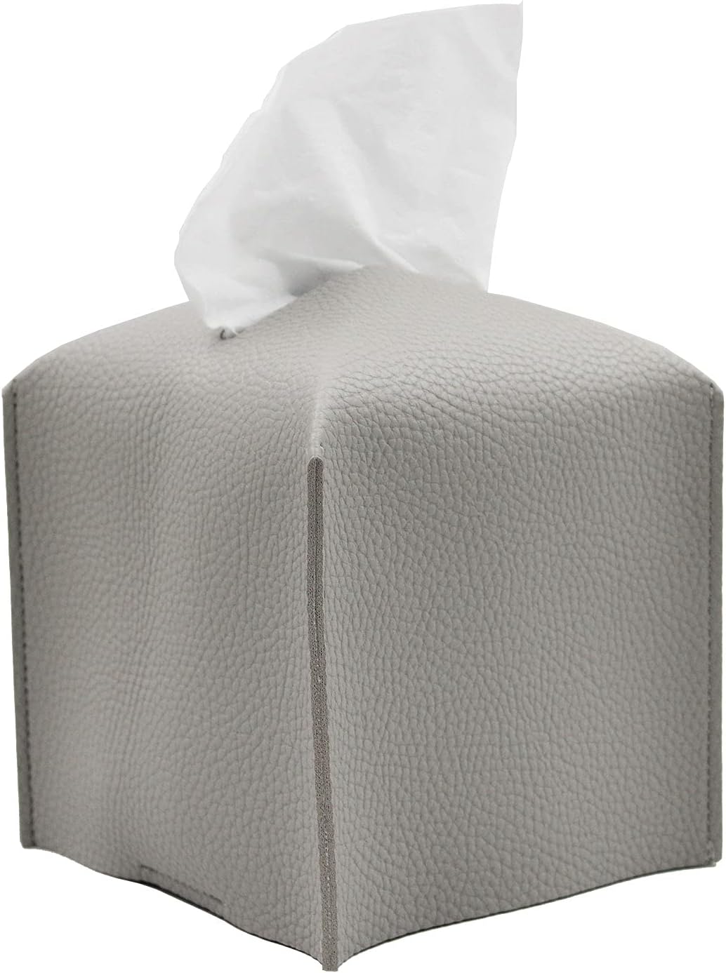 Livelab Tissue Box Cover Holder, Square Modern Decoration PU Leather Facial Tissues Case Roll Paper Dispenser for Bathroom Vanity Countertop, Night Stands, Office Desk Car 5X5X5'' | Pastel Grey
