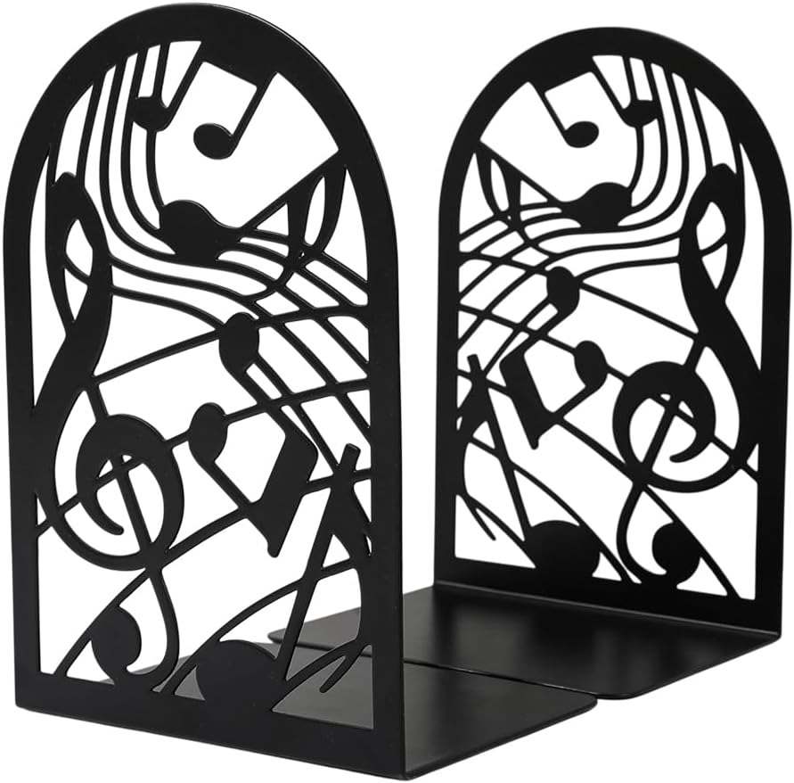 Music Note Book Ends, Heavy Duty Metal Bookends for Shelves