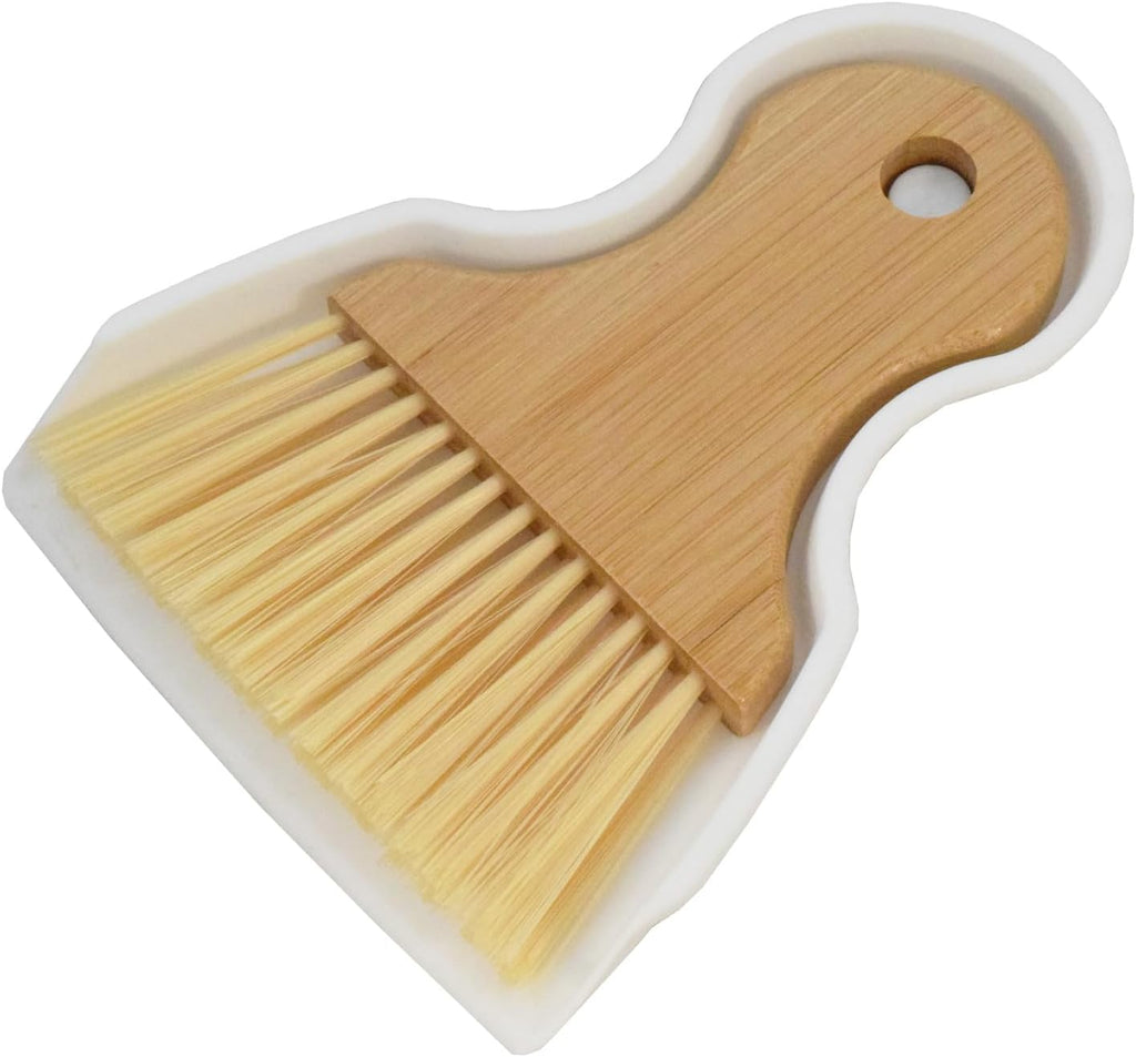 Mini Broom and Dustpan Set Portable Hand Broom with Bamboo Handle Small Crumb Sweeper for Home, Bathroom, Kitchen, Car Interior, Office, Pet Areas (White)