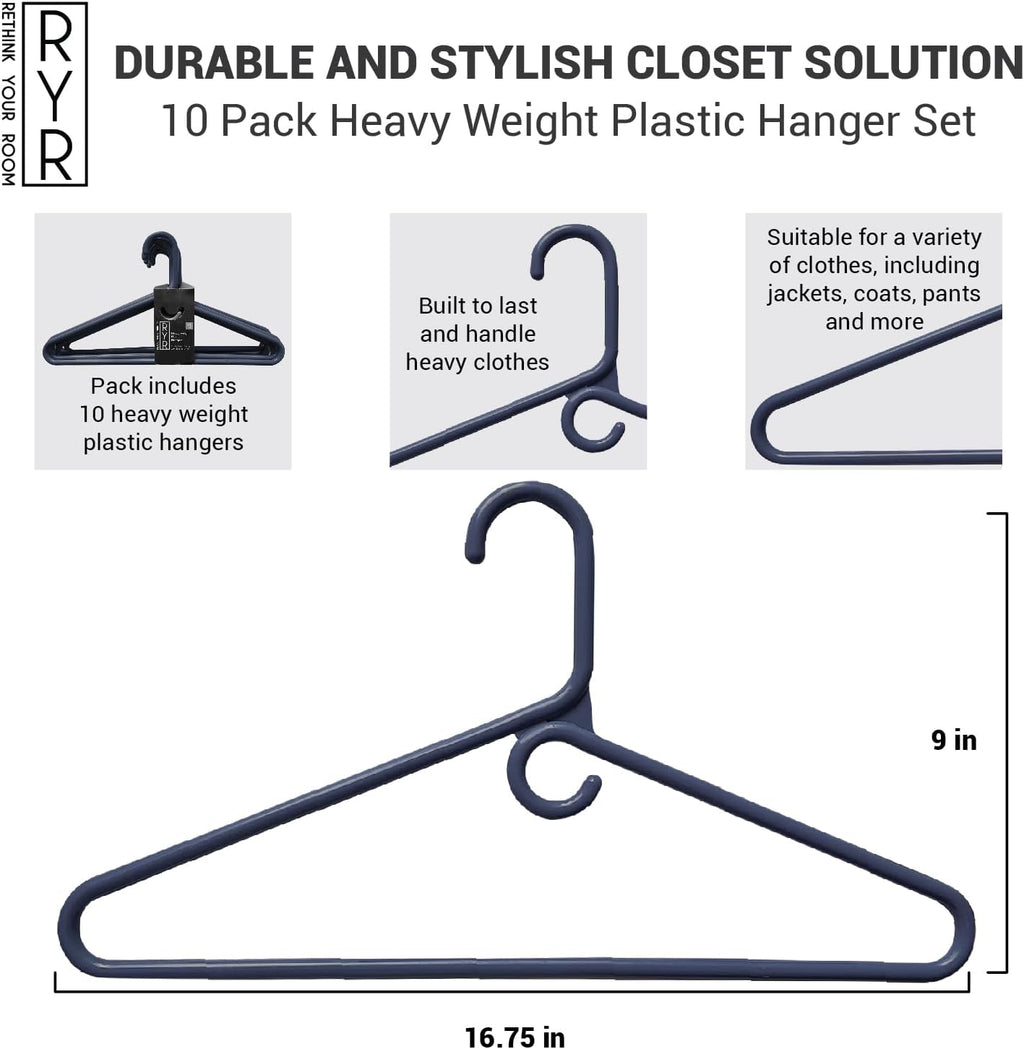 Clothes Hangers 10 Pack Plastic - Heavy Duty Space Saving Coat, Velvet Hangers, Pant Hangers for Closet Organization - Durable Non-Slip, Navy Wardrobe Essentials Bulk Storage