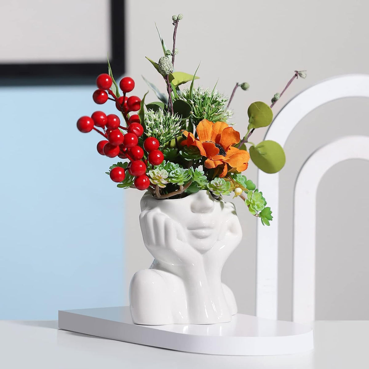 BrownLove Ceramic Face Vase White Flower Vase for Decor Female Form Face Vase Art Vase Modern Decorative Vase Centerpiece for Table Shelf Living Room Office Bedroom Small