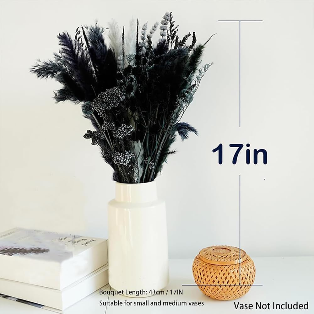 17" Black & Dark Grey Dried Flower Bouquet, DIY for Bohemian Home Decor