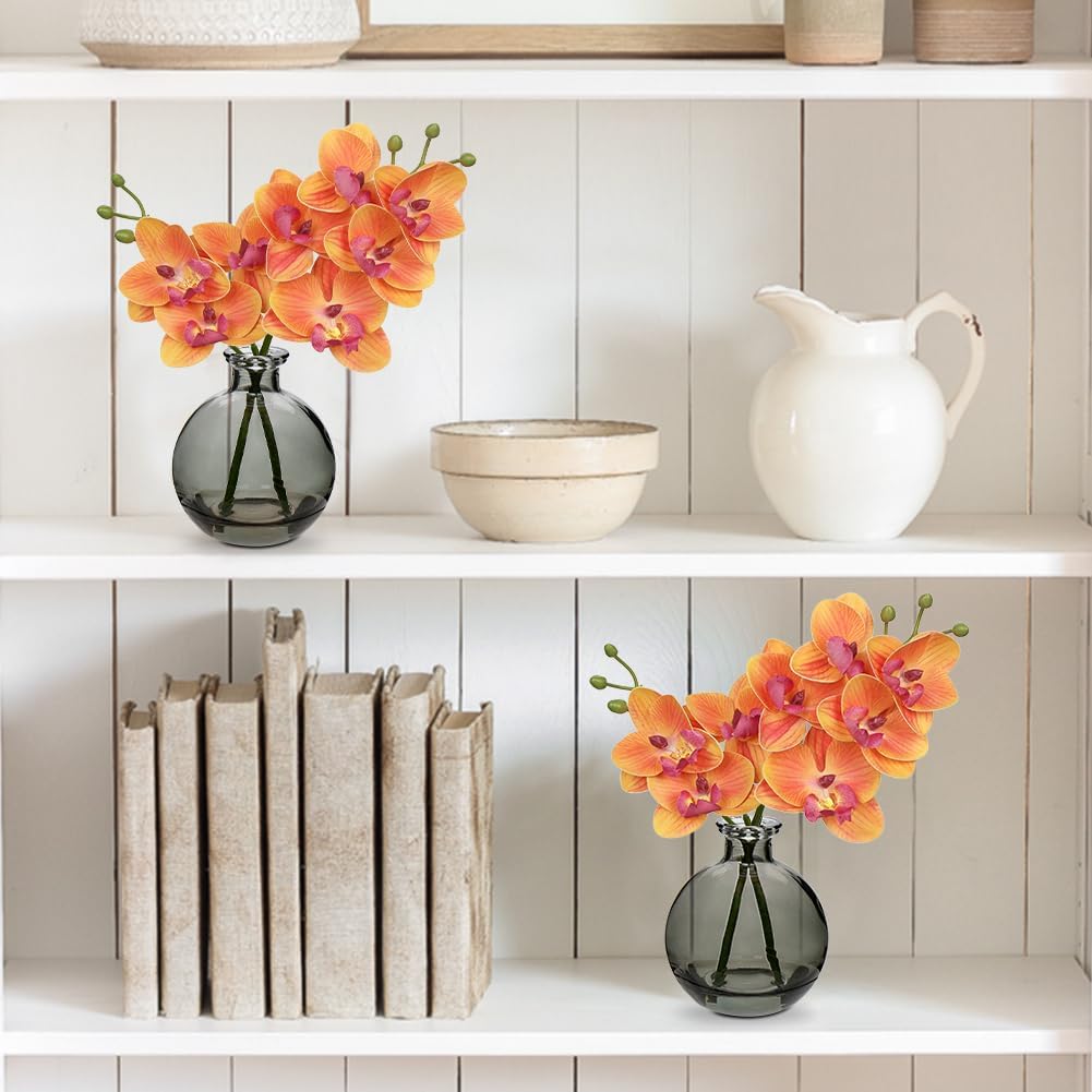 Oairse Orange Orchids Artificial Flowers Faux Orchid Arrangement with Vase