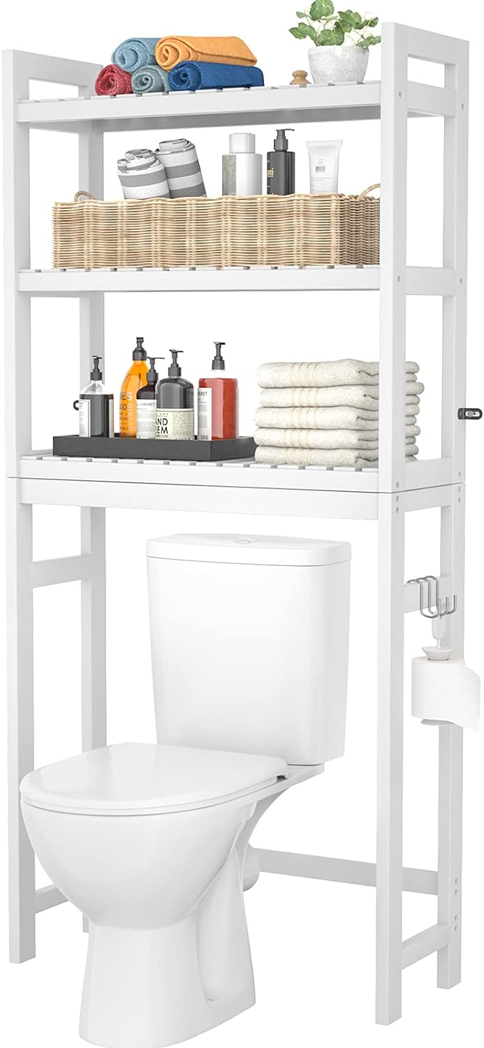 Homykic Over The Toilet Storage, 3-Tier Bamboo Bathroom Shelf, White