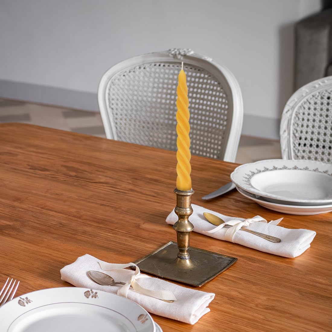 12 Pcs Natural Beeswax Spiral Taper Candles - 7 Inch Tall - Yellow