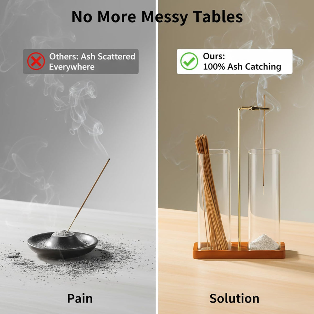2 in 1 Incense Holder, Upside Down Glass Incense Holder for Sticks, Anti-Ash Incense Burner with Ash Catcher & Incense Storage for Meditation Yoga Spa Home Decor (Square)