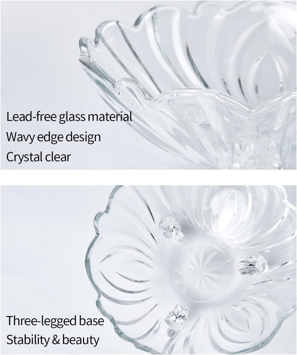 MIMMU Glass Fruit Bowl 9" Wavy Edge Pedestal Serving Bowl Kitchen Decor