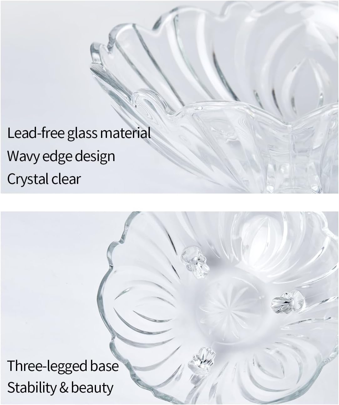 MIMMU Glass Fruit Bowl 9" Wavy Edge Pedestal Serving Bowl Kitchen Decor