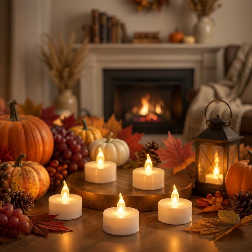 24 Tea Lights Led Flickering with Timer Function (6 hrs on, 18 hrs off), Christmas Mini Flameless Candles Tealights Battery Operated Flickering Warm White for Wedding Party Thanksgiving Decoration