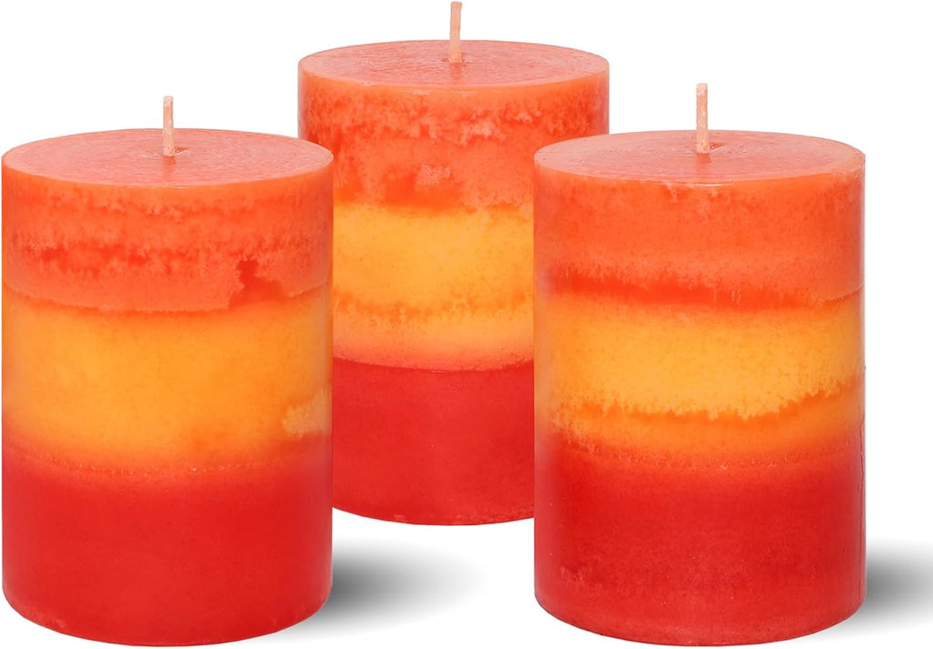 3×4 Inch Orange Pillar Candles, Pumpkin Scented Candles - 35+ Hour Long Lasting Clean Burning, Fall Harvest Celebration Aromatherapy Candles for Thanksgiving Day Dinner Table Décor, Set of 3