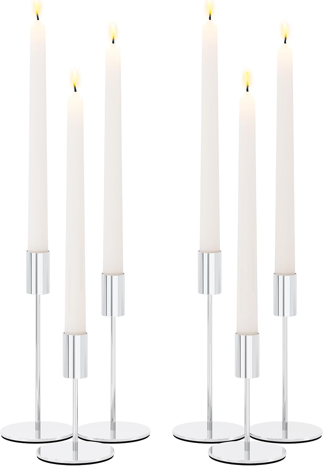 zeochyni Silver Candlestick Holders Set of 6 for Home Decor