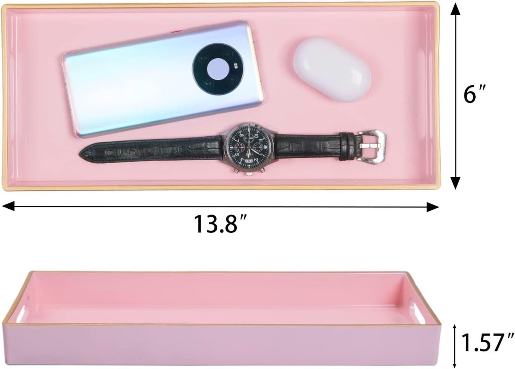 MAONAME Pink Bathroom Tray, Rectangular Toilet Tank Trays with Handles