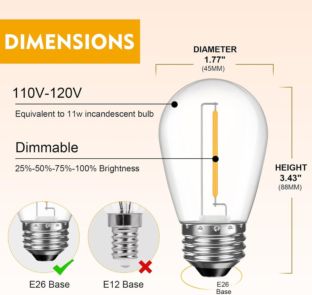 GvvooHome 48 Pack S14 LED Outdoor String Light Bulbs, Warm White, E26 Base