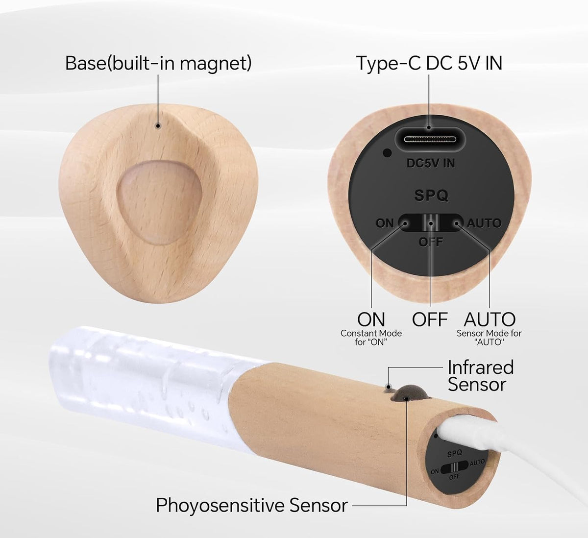 Rechargeable Motion Sensor Wall Sconce, White Ash, 1 Pack