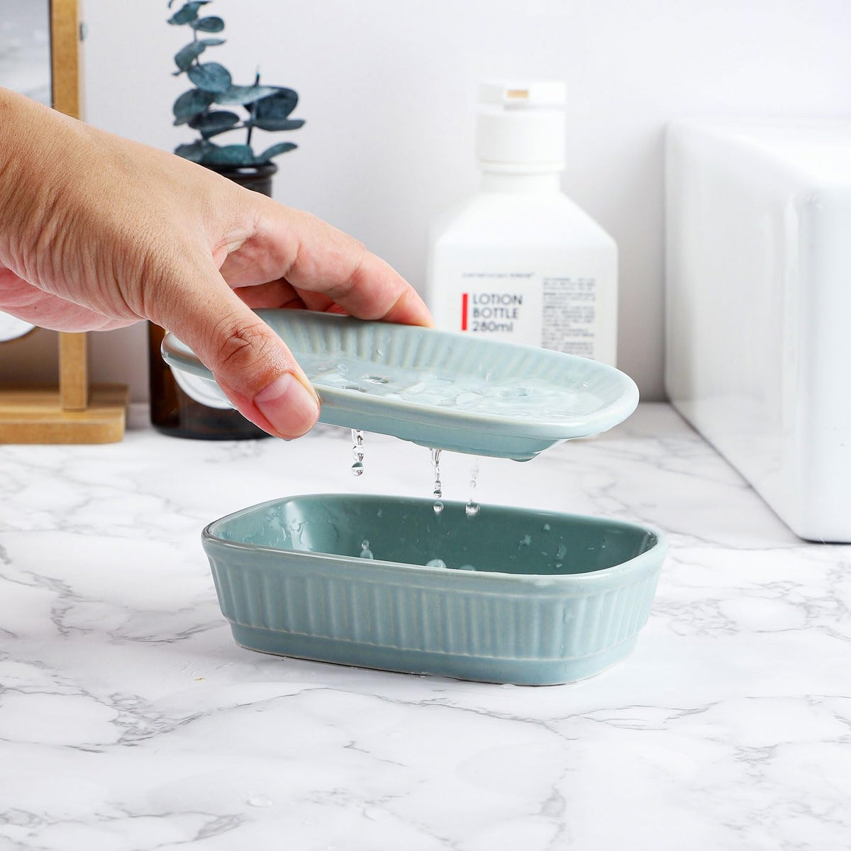 VanEnjoy White Ceramic Soap Dish, Self-Draining Kitchen Sink Soap Holder